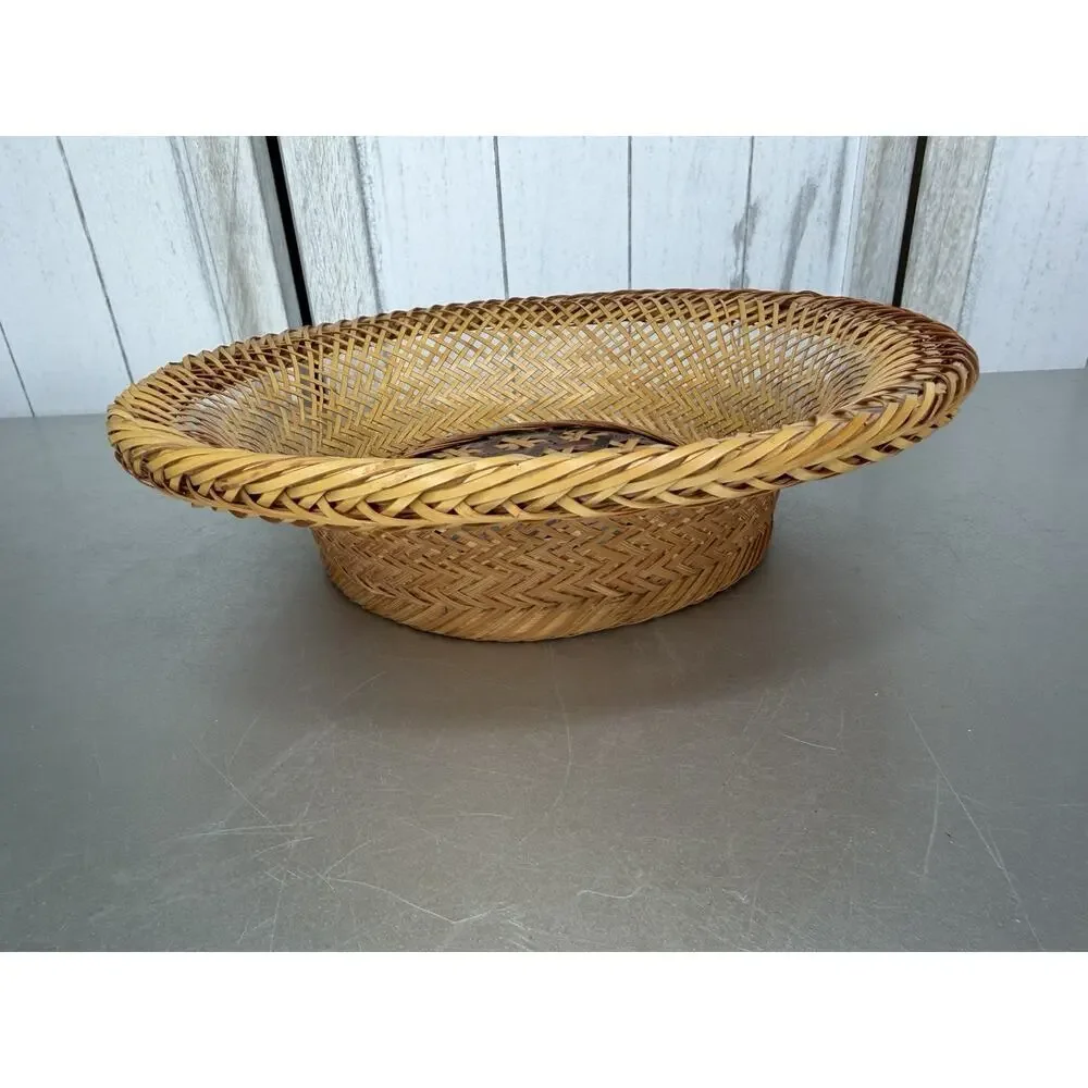Vintage Rattan Round Decorative Boho Basket Wicker Woven Floral